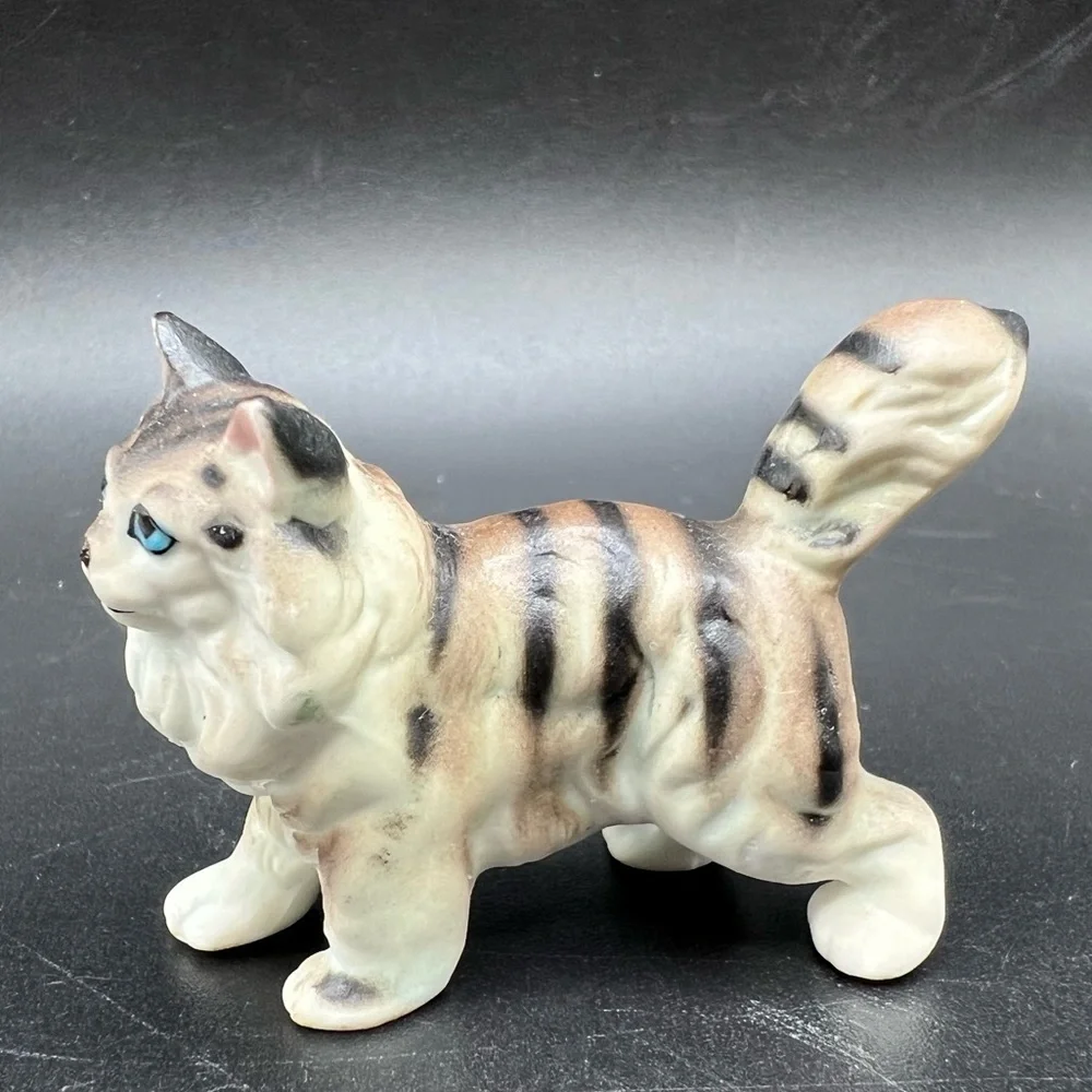 Vintage Cat Figurine Standing Striped Blue Eyes